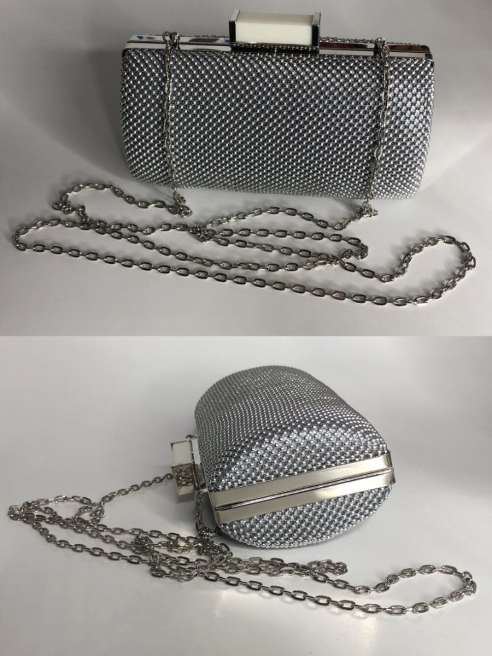 JESSICA McCLINTOCK PLATINUM ELEGANT MESH CLUTCH Women’s Chain Strap NEW